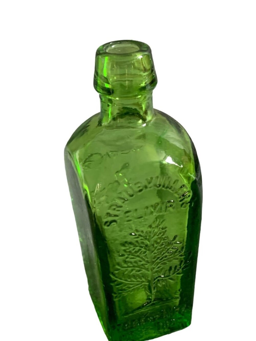 Wheaton Straub Huller Elixir Tree of Life Miniature Green Bottle Vintage 3"
